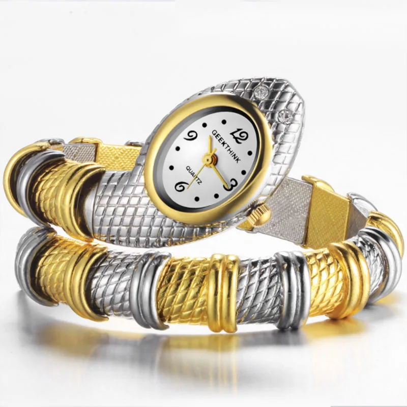 Женские золотые часы-змея браслет в стиле ретро модные классические роскошные кварцевые часы девушка сумка женское платье с поясом часы Рождественский подарок - Цвет: Gradually