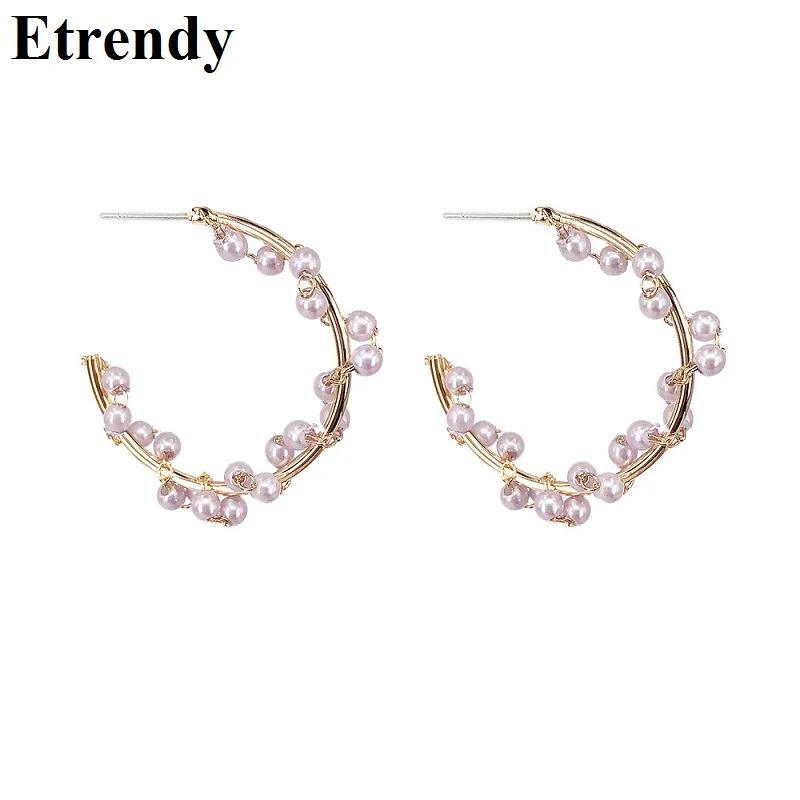 

Everyday Jewelry Fashion Earrings For Women Girls C Shaped Simulated Pearl Beads Twist Earring Elegant Gifts Bijoux