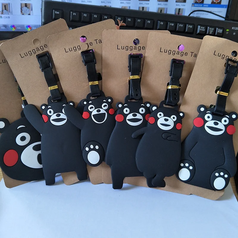 

Kumamon Japan cartoon PVC keychains cute fun creative soft rubber luggage tag boarding pass bag tags hanging ornaments bags gift
