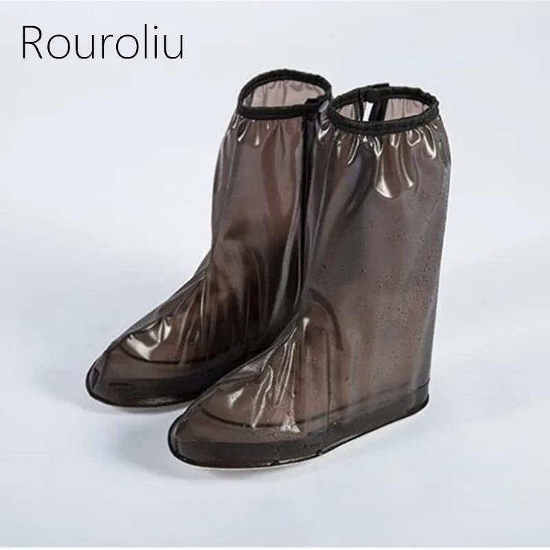 

Rouroliu Unisex Reusable Non-Slip Waterproof High-Top Protector Shoes Boot Cover Autumn Winter Rain Shoes Cases Overshoes RB169