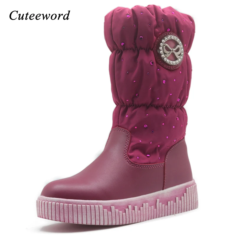 

Winter new kids boots for girl children shoes fashion diamond long child snow boots thick plus velvet warm girls cotton shoes