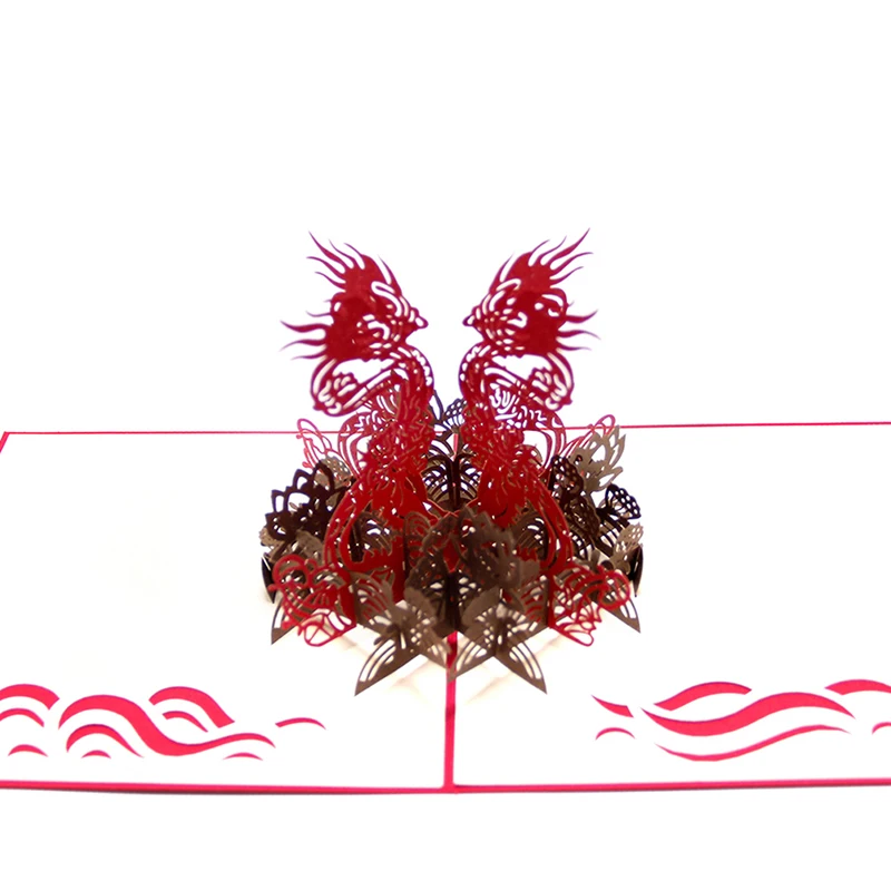  3D Laser Cut Handmade Chinese Style Four Directions Dragon Paper Invitation Greeting Cards PostCard - 33003511139