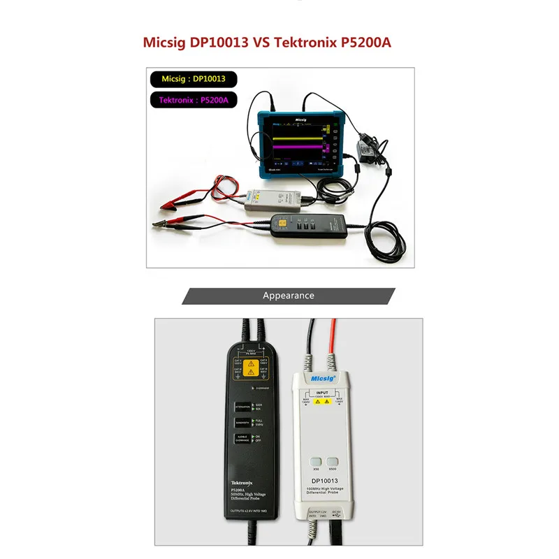 Micsig DP10013 осциллограф зонд аксессуары части 1300 в 100 МГц высокое напряжение дифференциальный зонд комплект 3.5ns время подъема