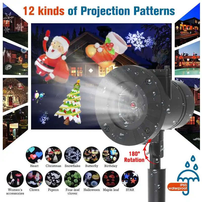 

12 Patterns Snow Projector LED Lamp Holiday lighting lawn Landscape light Garden Decor Waterproof Christmas Decor