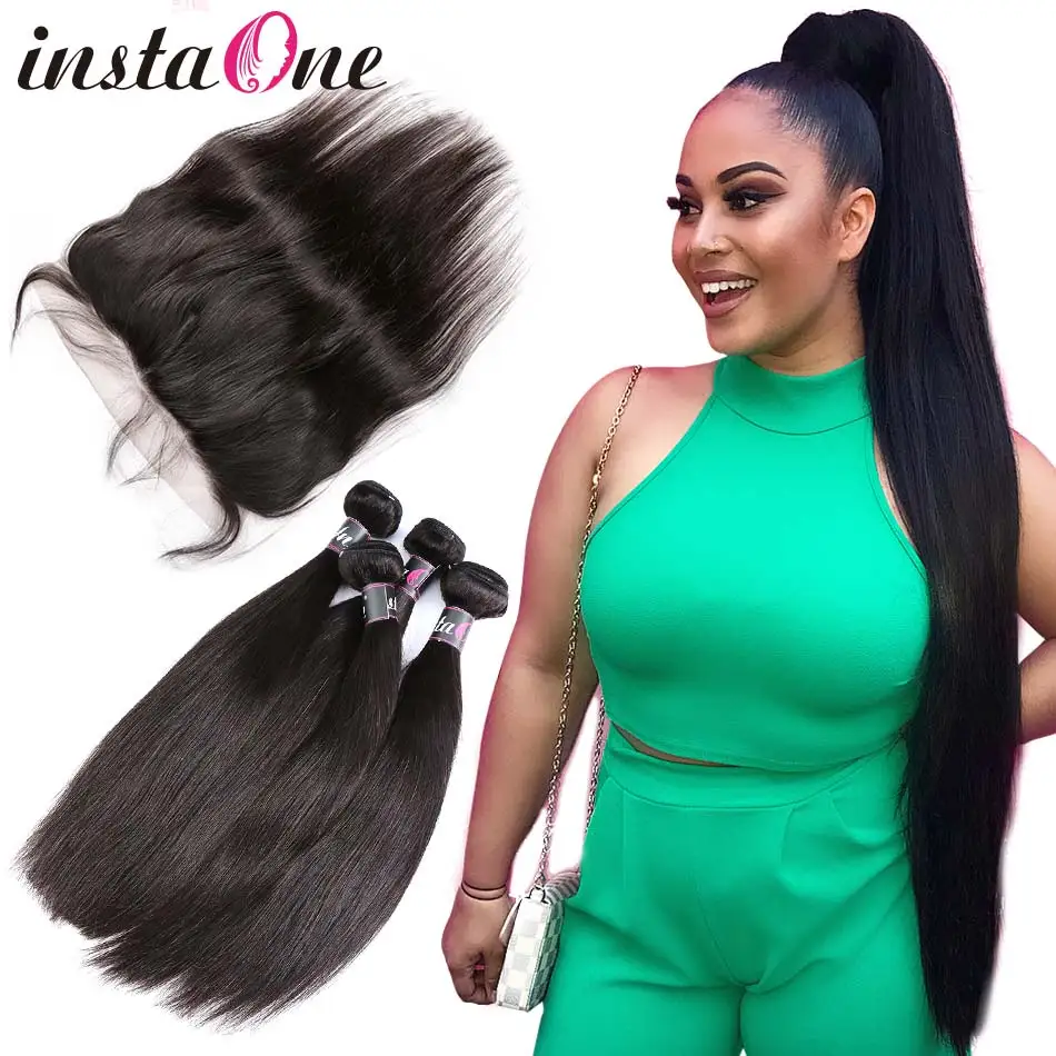 

36 38 40 Inch Brazilian Hair Weave Bundles With Lace Frontal Closure Raw Virgin Natural Straight 100% Human Hair Extension Weave