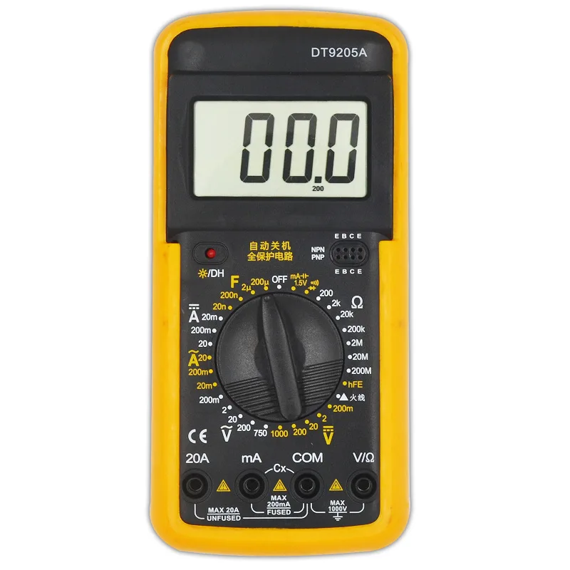 

Digital Multimeter LCD AC/DC Ammeter Resistance Capacitance Tester DT9205A