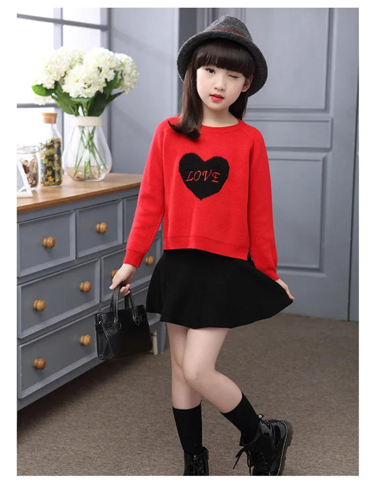 3-12 y children skirts girls mini black pleated skirt for girl spring autumn elastic knitted skirts red teen 10 12 years clothes (8)