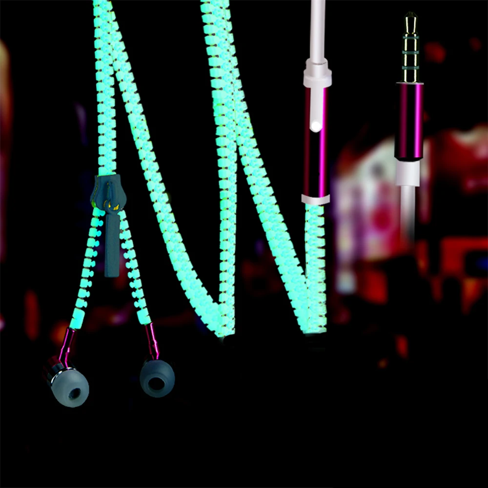 Шикарные светящиеся металлические наушники с «молнией» В Ухо Стиль стерео наушники с микрофоном