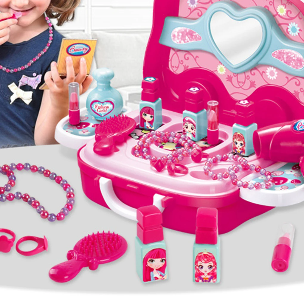 Дети девушки Ролевые игры туалетный инструмент чемодан дети пластиковое зеркало игрушка-фен набор подарок на день рождения