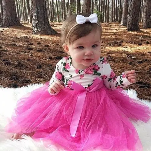 Newborn Baby Girl Infant Romper Jumpsuit Bodysuit Tulle Lace Dress Clothe Outfit Floral Dress For Baby Girls