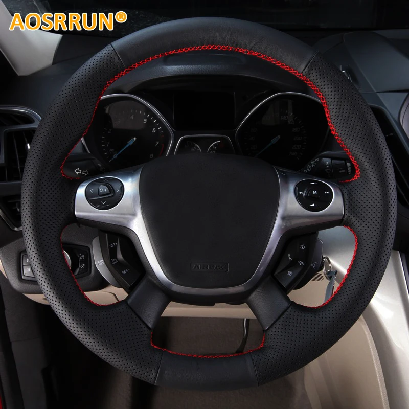 Us 14 06 33 Off Aosrrun Sew On Genuine Leather Car Steering Wheel Cover Car Accessories For Ford C Max Cmax 2011 2012 2013 2014 2015 2gen In