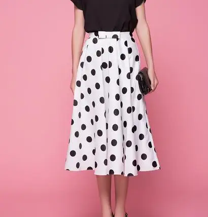

Customize Women big Plus Size 3XS-8XL Polka Dot Print A Line Chiffon Skirt Summer Ladies Elegant Retro Vintage Maxi Long Skirts