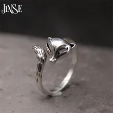 JINSE 925 Sterling Silver Fox Ring Vintage S925 Thai Silver Animal Shape Rings for Women Jewelry 14mm