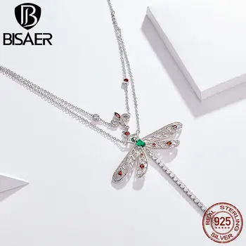 

Bisaer Silver Color Luxury Jewelry Elegant Dragonfly Necklaces For Women Fashion Holiday Beach Bohemian Style Jewelry GCN001