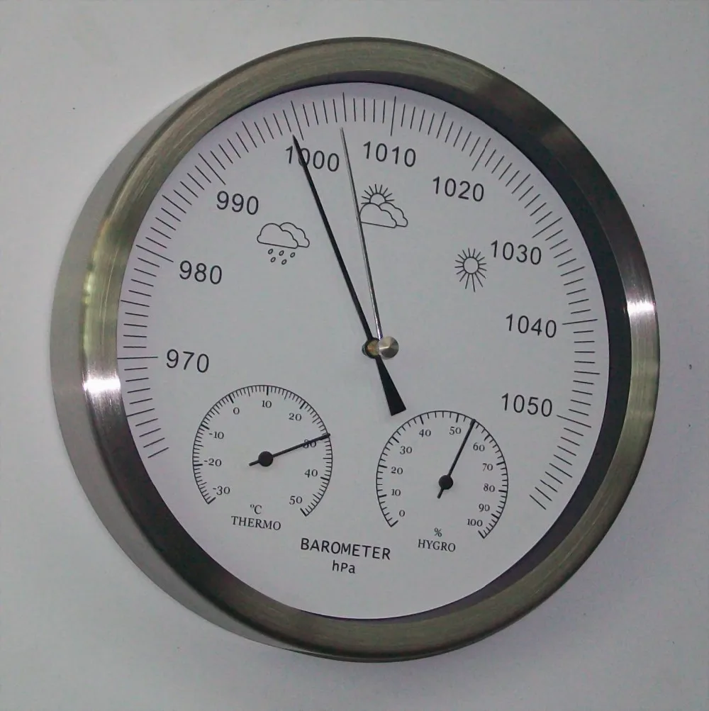 Чехол из нержавеющей стали, анероидный барометр, гигрометр, термометр, 20 см диаметр, метеостанция
