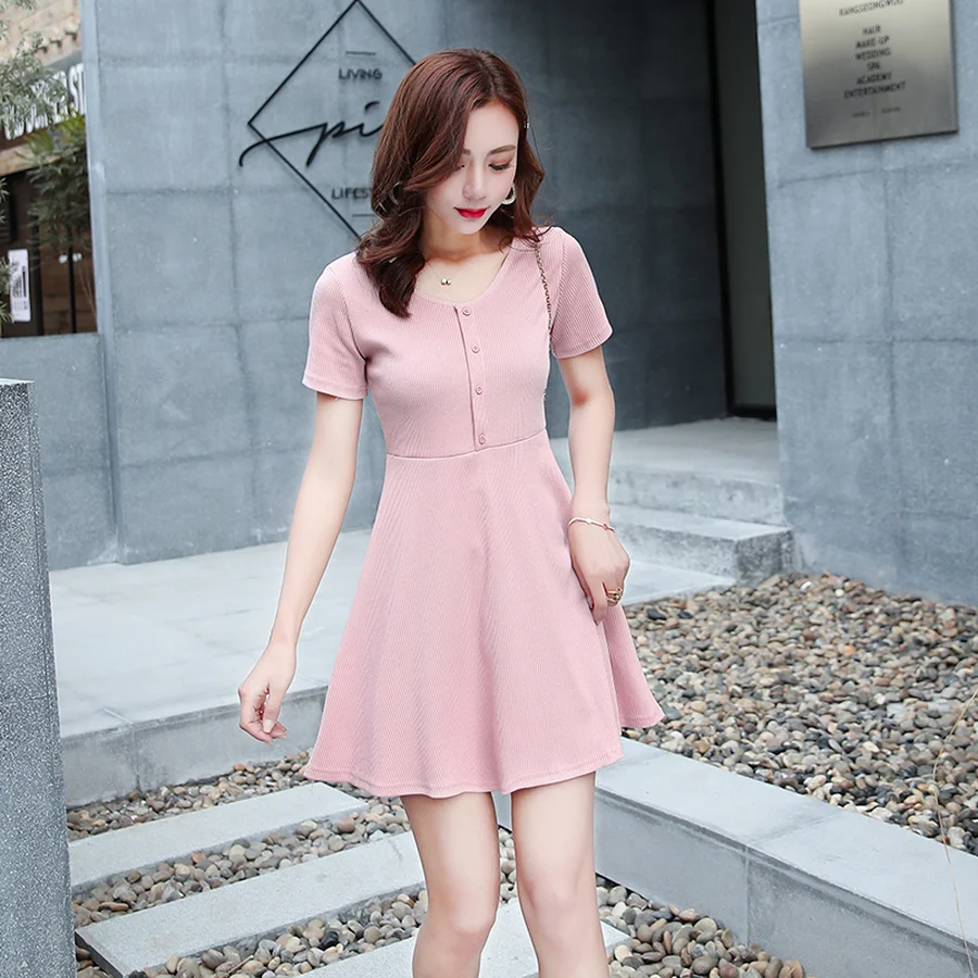 2020 корейский розовый сладкий винтажный пляжный Мини Сарафан летний размера плюс