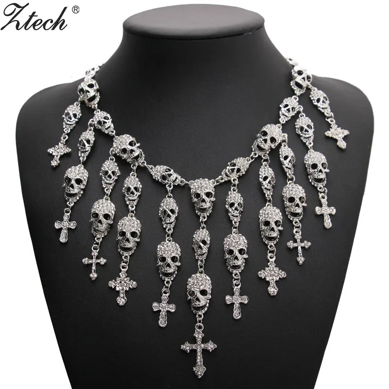 Comprar Departamento de Esqueleto cráneo Cruz de cristal de La Joyería de moda Magnífico Collar de Moda Declaración Mujeres Gargantilla Collares Colgantes