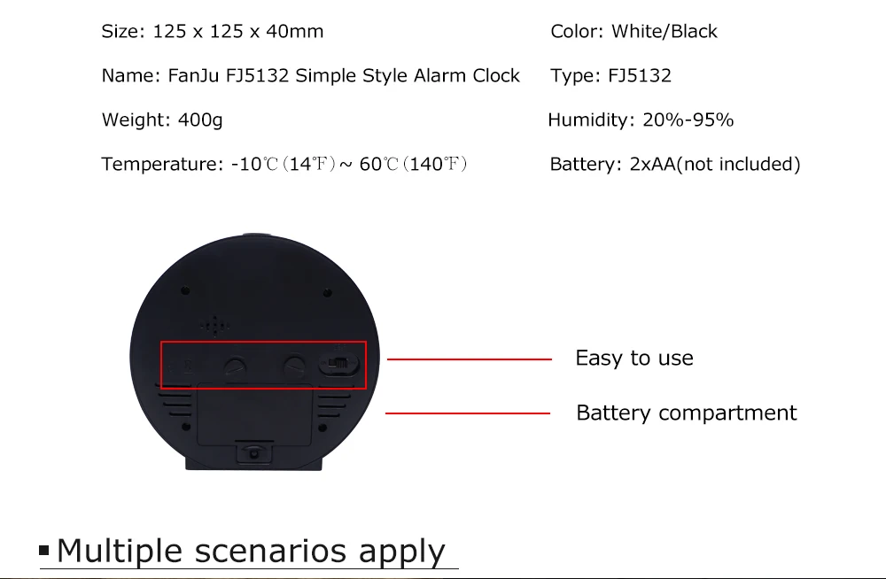 FanJu FJ5132 будильник температура влажность дисплей автоматическая подсветка Классический круглый рабочий стол прикроватные часы домашний декор