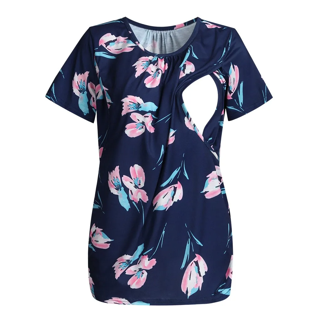 

Maternity top 2019 Fashion Women Maternity Short Sleeve Floral Print Nursing Tops T-shirt For Breastfeeding 5.23