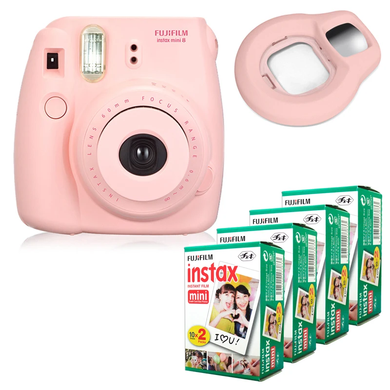 Fujifilm Instax Mini 8 мгновенная камера-розовый+ Fuji Mini белый край 80 пленка+ объектив крупным планом-розовый