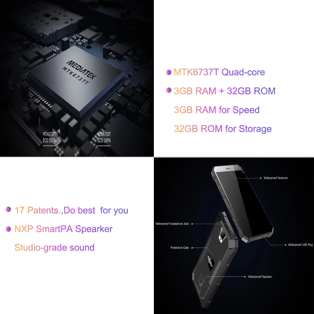 Nomu S10 Pro мобильный телефон 5000 мАч Быстрая зарядка IP68 Водонепроницаемый 3 ГБ + 32 Гб 5 0