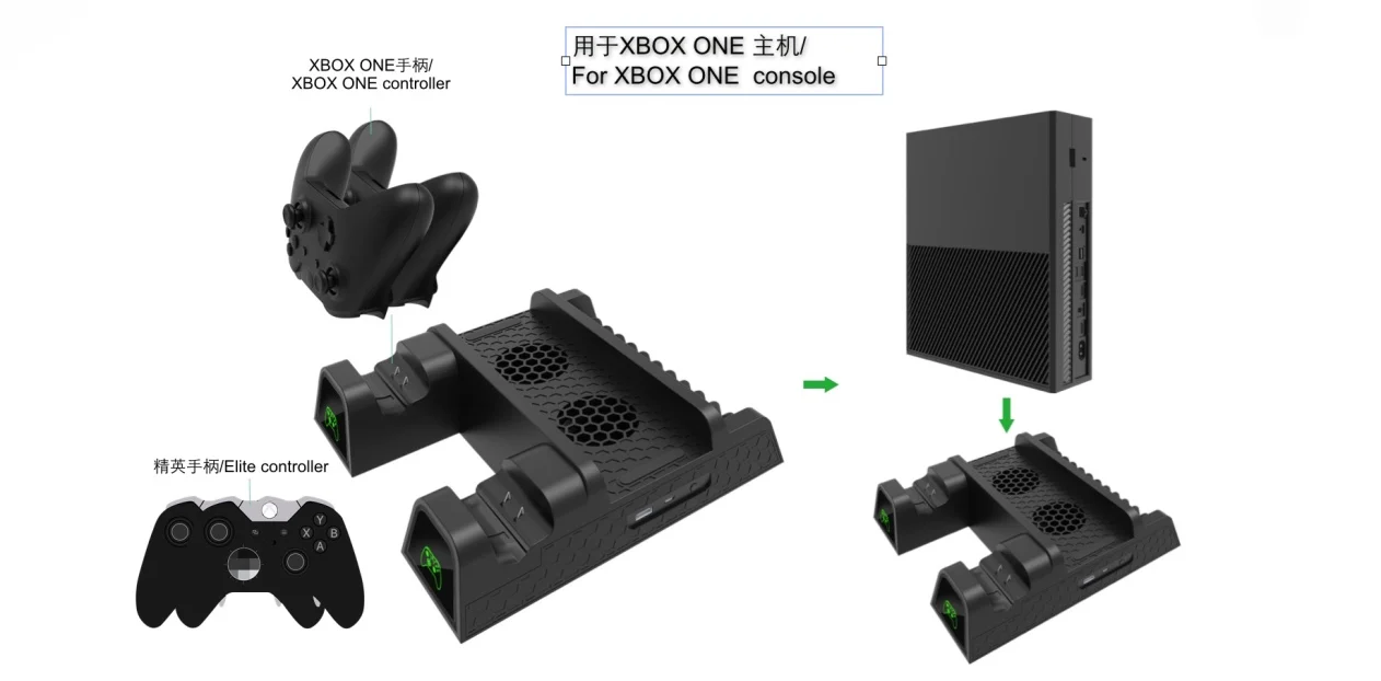 New Multi Charging Stand For Xbox One X Console With Extending Game Dices Storage Kit and Cooling Fan