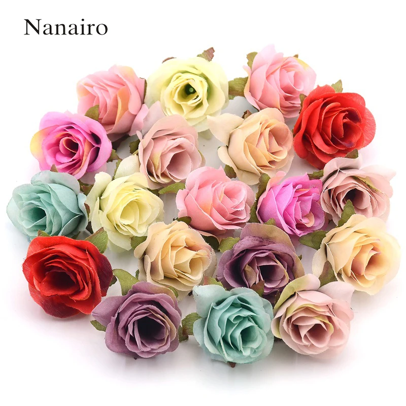 

100pcs Mini Silk Artificial Rose Flower Head For Wedding Decoration Scrapbooking DIY Wreath Crafts Home Accessories Fake flowers