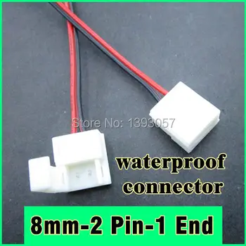 

50pcs 3528 led flexible strip waterproof connector 8mm 2 pin 1 end connector cable for single color led strip