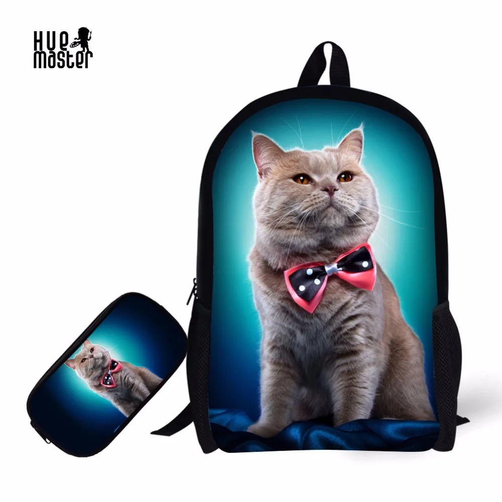Bags For School Pencil Case Learn Combination Cat Print School Backpack