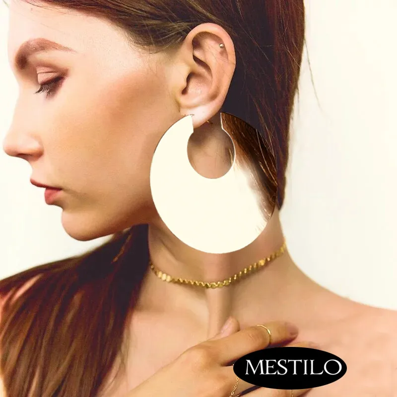 

MESTILO New Exaggeration Gold Geometric Big Size Round Circle Hoop Earrings For Women Fashion Large Hoop Earrings Indian Jewelry