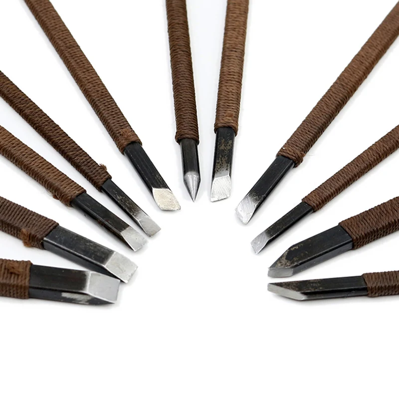 11pcs/lot Manganese steel Seal Cutting Knife Set Carving knife Stone