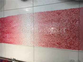 

New arrival french net lace fabric BZL-82718 with glued glitter sequins lace african tulle lace fabric in red color