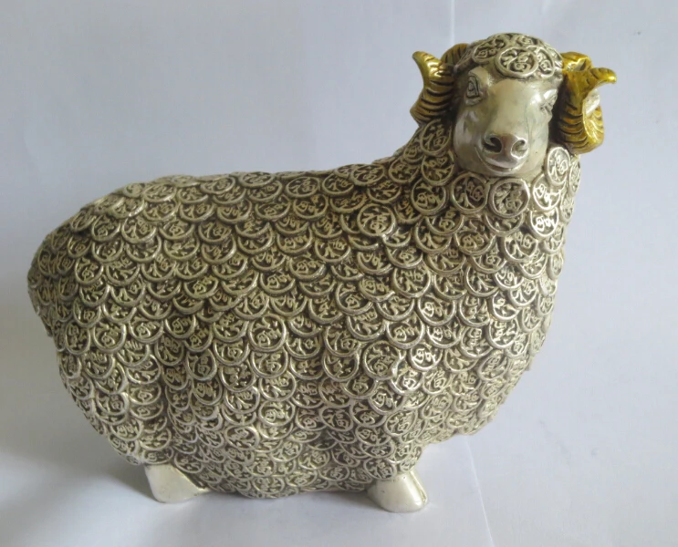 

Metal Crafts Collectible Chinese Decorated Old Handwork Tibet Silver Carved Lucky "fu Goat "statue old