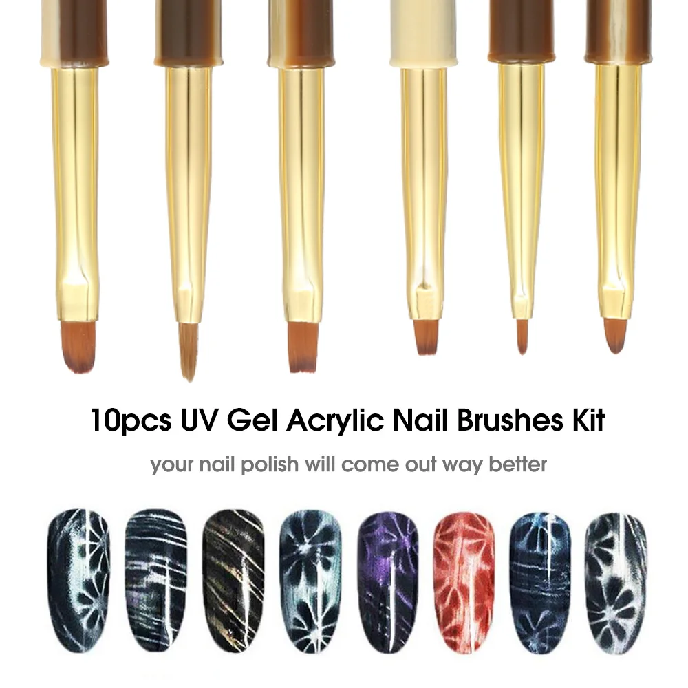 10 шт. УФ гель акриловые кисти для ногтей Набор для накладных ногтей советы строитель дизайн ногтей лайнер для макияжа ручка набор маникюрный набор для ногтей