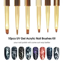 10 шт. УФ гель акриловые кисти для ногтей Набор для накладных ногтей советы строитель дизайн ногтей лайнер для макияжа ручка набор маникюрный набор для ногтей