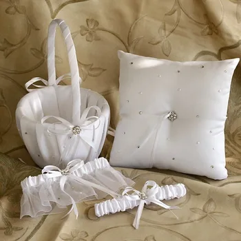 

Wedding Collection Set in Satin With Rhinestones Sash (Set of 3 ) Garter Ring Pillow Flower Basket