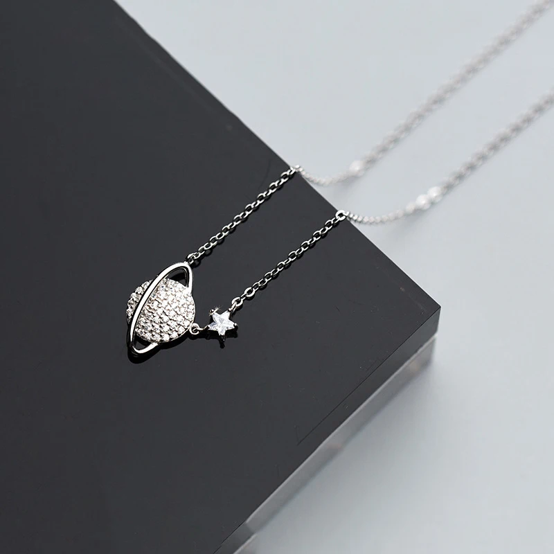 Herwish Дизайн Блестящая планета Подвеска Ожерелье s Bling серебро 925 ювелирные изделия