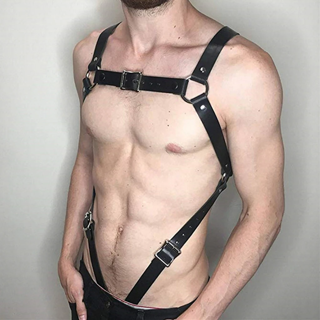 Men PU Leather Restrain Chest Strap Harness Hen Clubwear Costume Fancy Dress Sexy Costume For Lover 