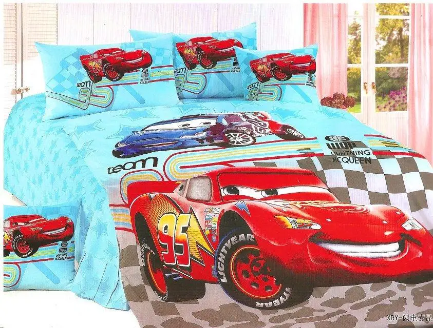 

lightning McQueen Cars bedding set single twin size bedclothes bed quilt duvet covers sheets children's home textile 3pc skyblue