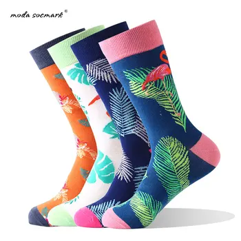 

Moda Socmark Brand 2020 Street Style Men Socks Flamingo Printed Cotton Socks Rainbow Colorful funny Socks Crew Weed Socks Men