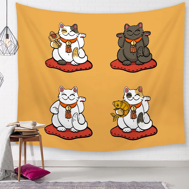 Серия Lucky Cat, гобелен с принтом мандалы, настенный Декор, гобелен в стиле хиппи, пляжное полотенце, коврик для йоги
