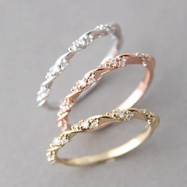 

Rose Gold Color Twist Classical Cubic Zirconia Wedding Engagement Ring for Woman Girls Austrian Crystals Gift Rings