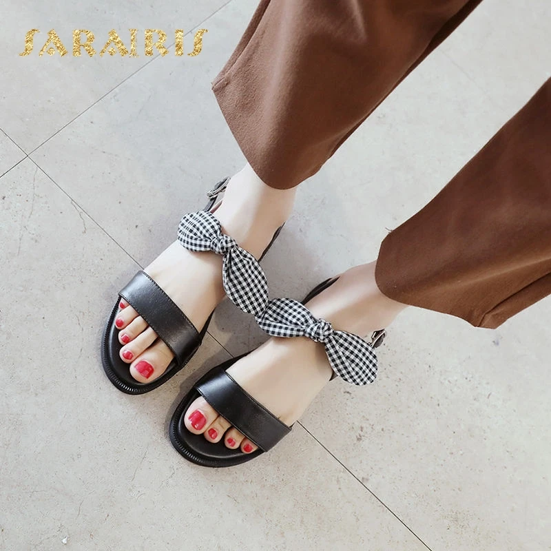 

SaraIris Genuine Leather Baack Sling Buckle Up Bowtie Decoration Open Toe Platform Summer Shoes Woman Sandals Size 34-39