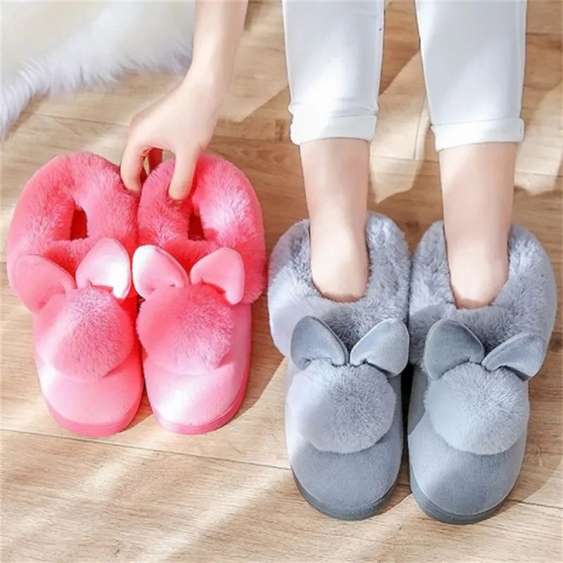

Rabbit platform cotton women Winter slippers fashion non-slip cute floor women home shoes soft warm fluffy fur slippers NBT1086