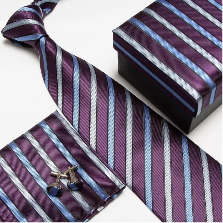 HOOYI набор галстуков для мужчин галстук носовые платки Запонки Подарочная коробка - Цвет: 10