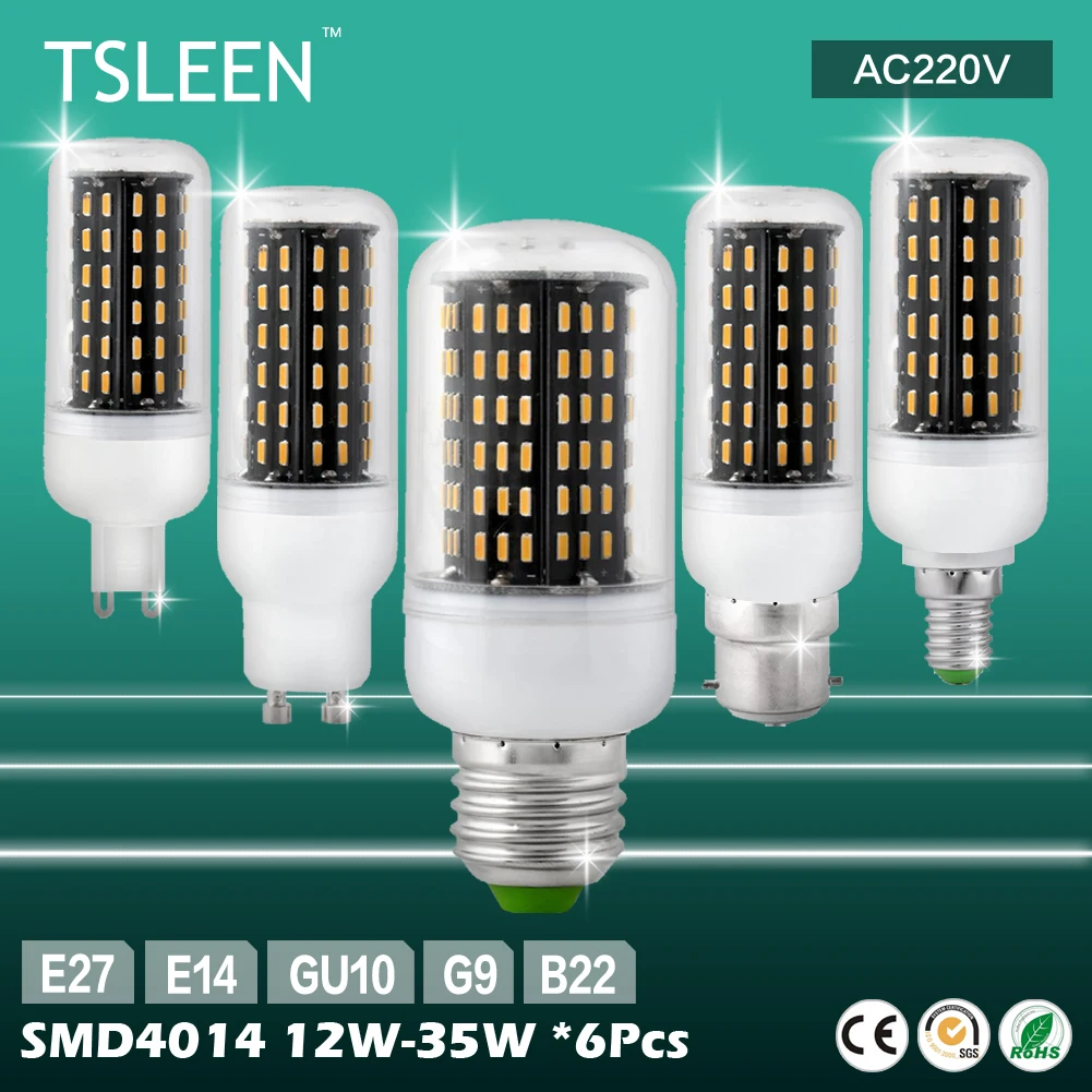 

TSLEEN 6x G9 GU10 E14 E27 B22 220V 12/18/25/30/35W LED 4014 SMD COVER CORN LIGHT LAMP BULB