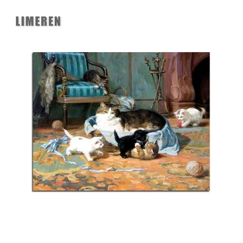 

Cat Family Painting By Numbers DIY Hand painted Animals Drawing Art Coloring Kits Acrylic Paint Oil Canvas For Living Room