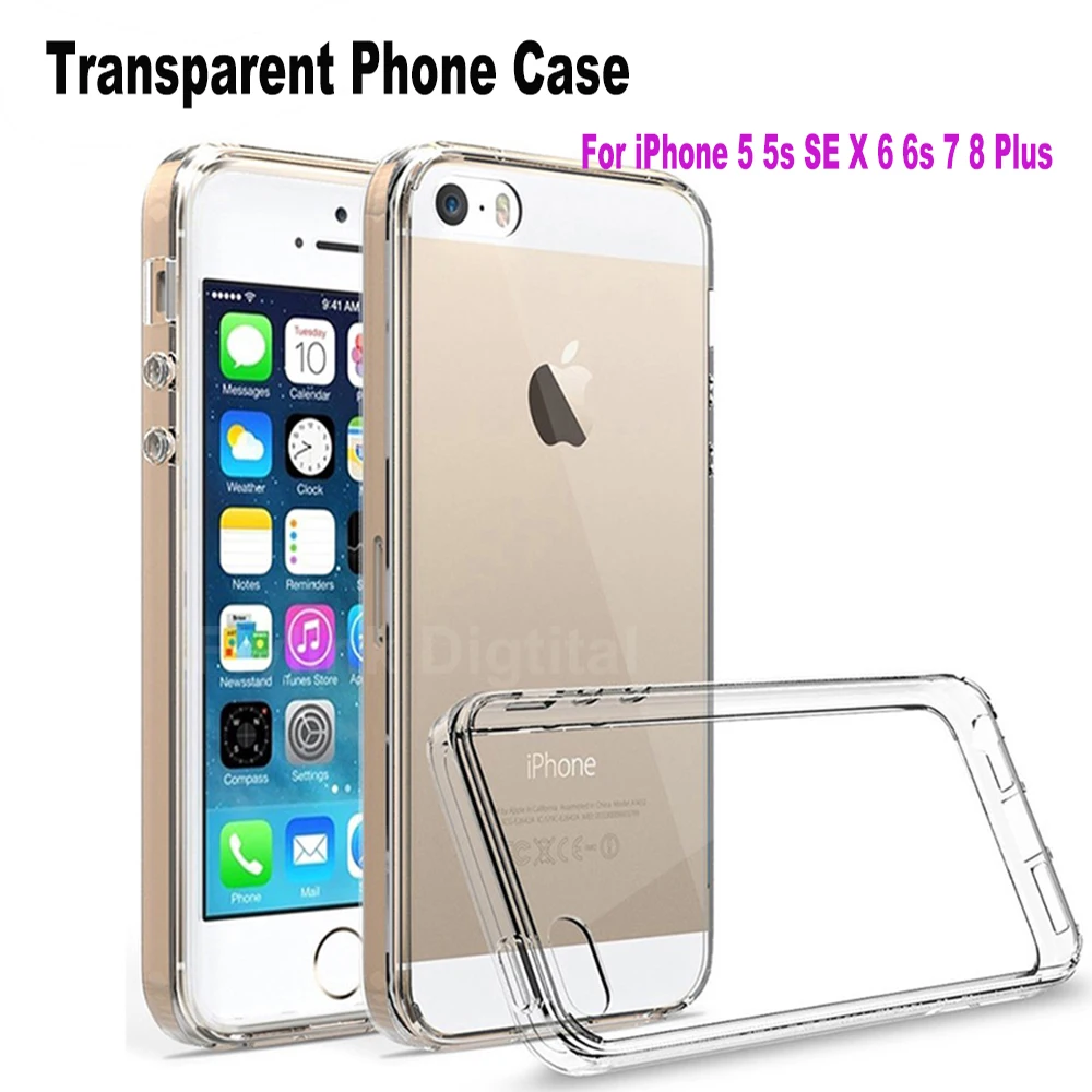 Ультратонкий Мягкий защитный чехол из ТПУ для iPhone 5 6 7 прозрачный телефона s 8 Plus X