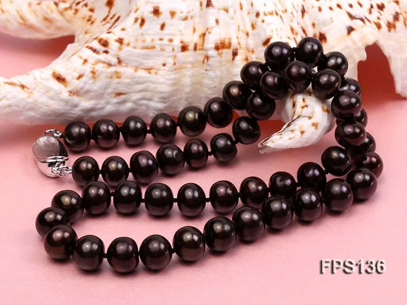 JYX стиль Жемчужное ожерелье Набор мм 9-10 мм темно-коричневый натуральный пресноводный жемчуг ожерелье и серьги набор