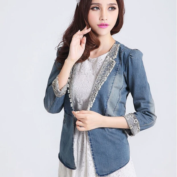 Vaqueros moda otoño 2015 Blazer encaje de la mujer un